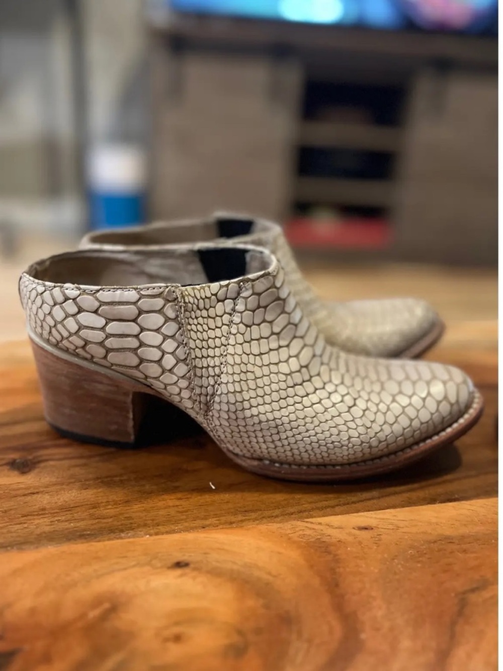Freebird Shae Cream Snake Print Leather Ankle Booties